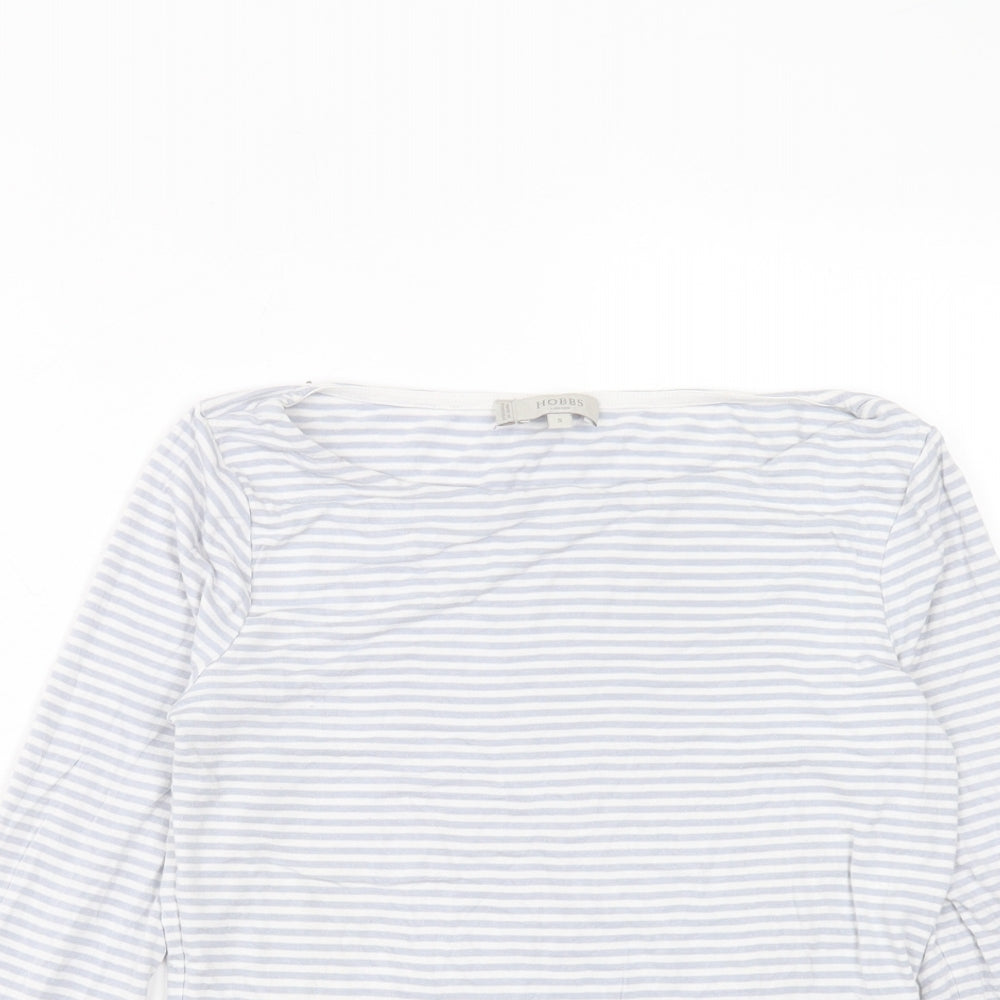 Hobbs Womens Blue Striped Viscose Basic T-Shirt Size S Boat Neck