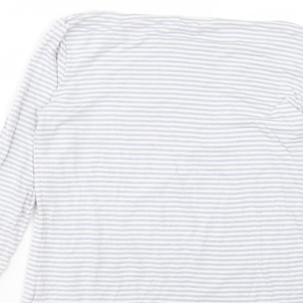 Hobbs Womens Blue Striped Viscose Basic T-Shirt Size S Boat Neck