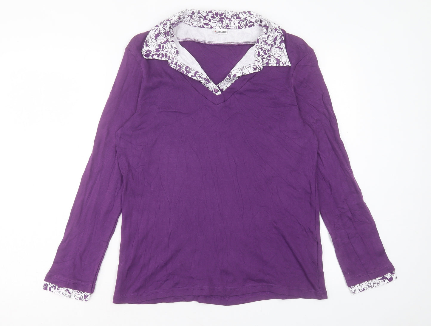 Damart Womens Purple Paisley Cotton Basic Polo Size 18 Collared
