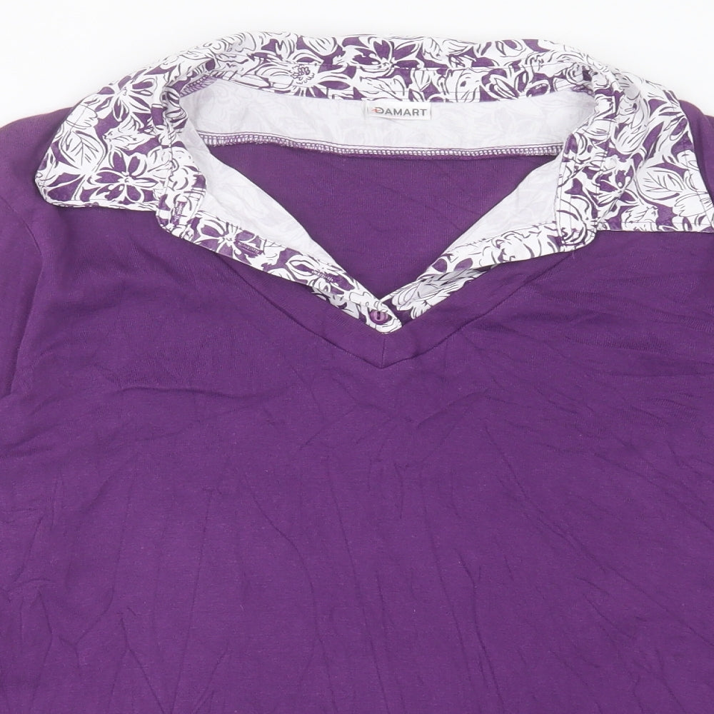 Damart Womens Purple Paisley Cotton Basic Polo Size 18 Collared