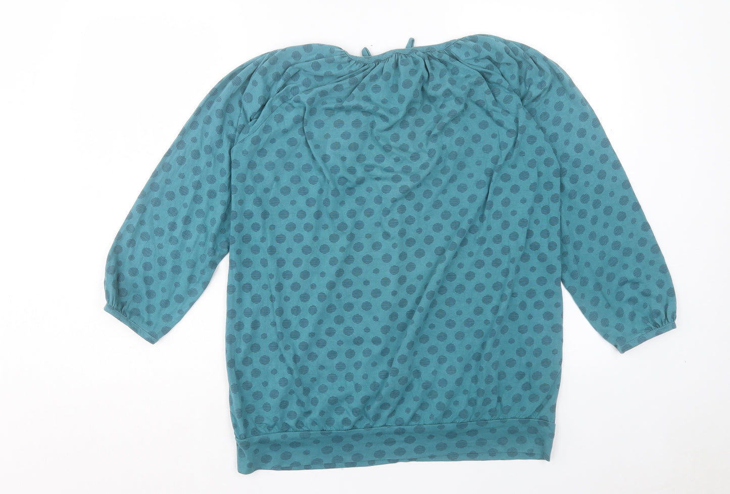 TU Womens Blue Polka Dot Polyester Basic T-Shirt Size 14 Boat Neck