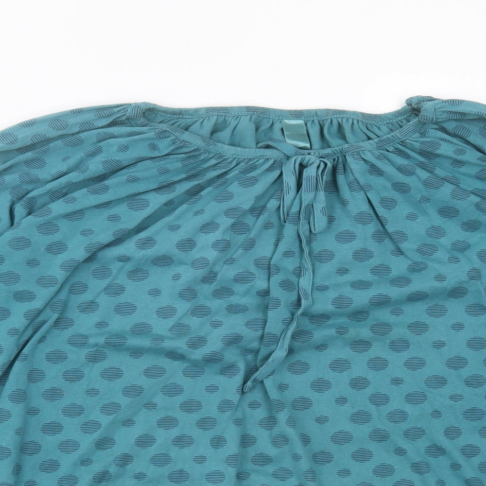 TU Womens Blue Polka Dot Polyester Basic T-Shirt Size 14 Boat Neck