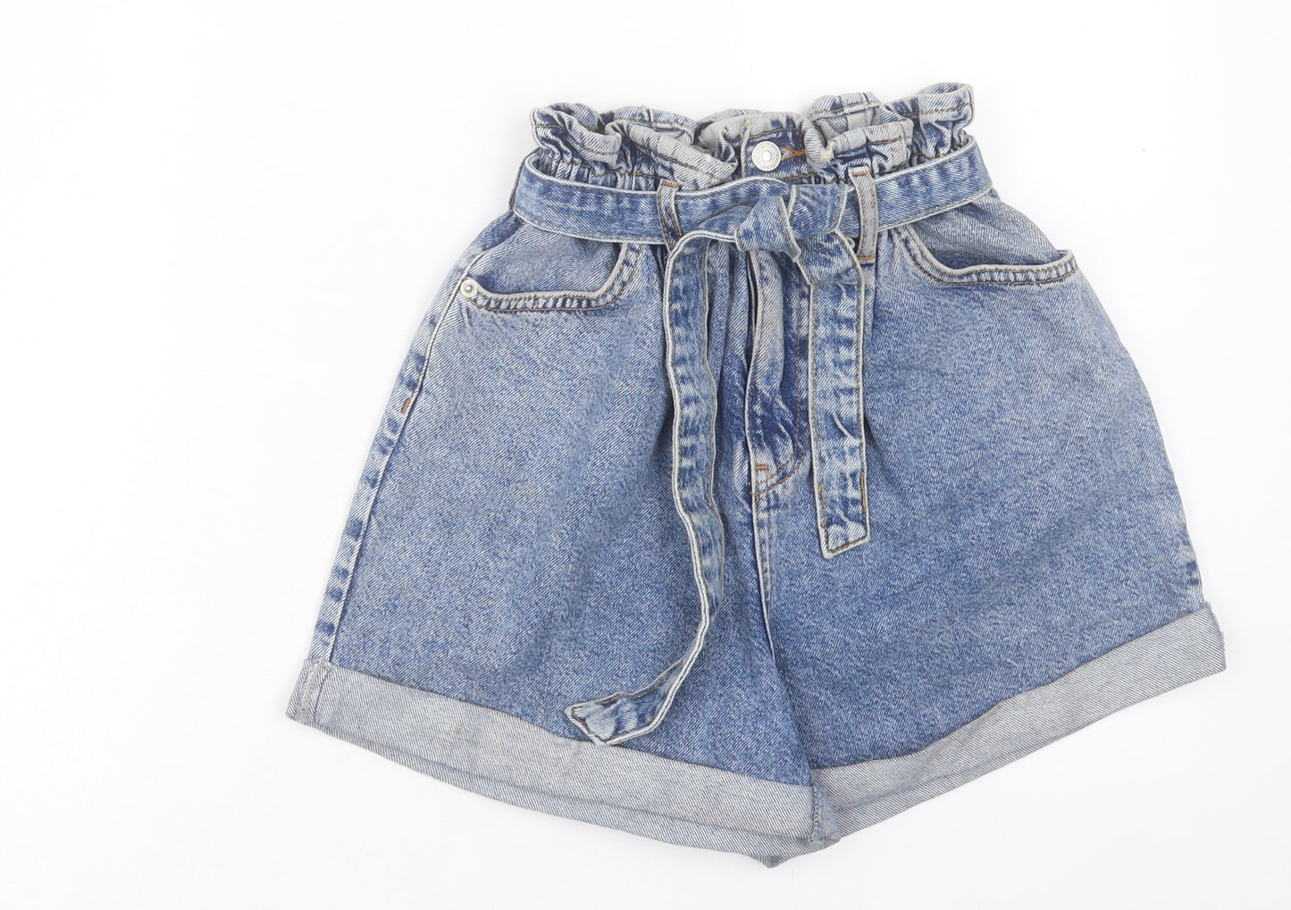 New Look Womens Blue Cotton Boyfriend Shorts Size 8 L3 in Regular Button