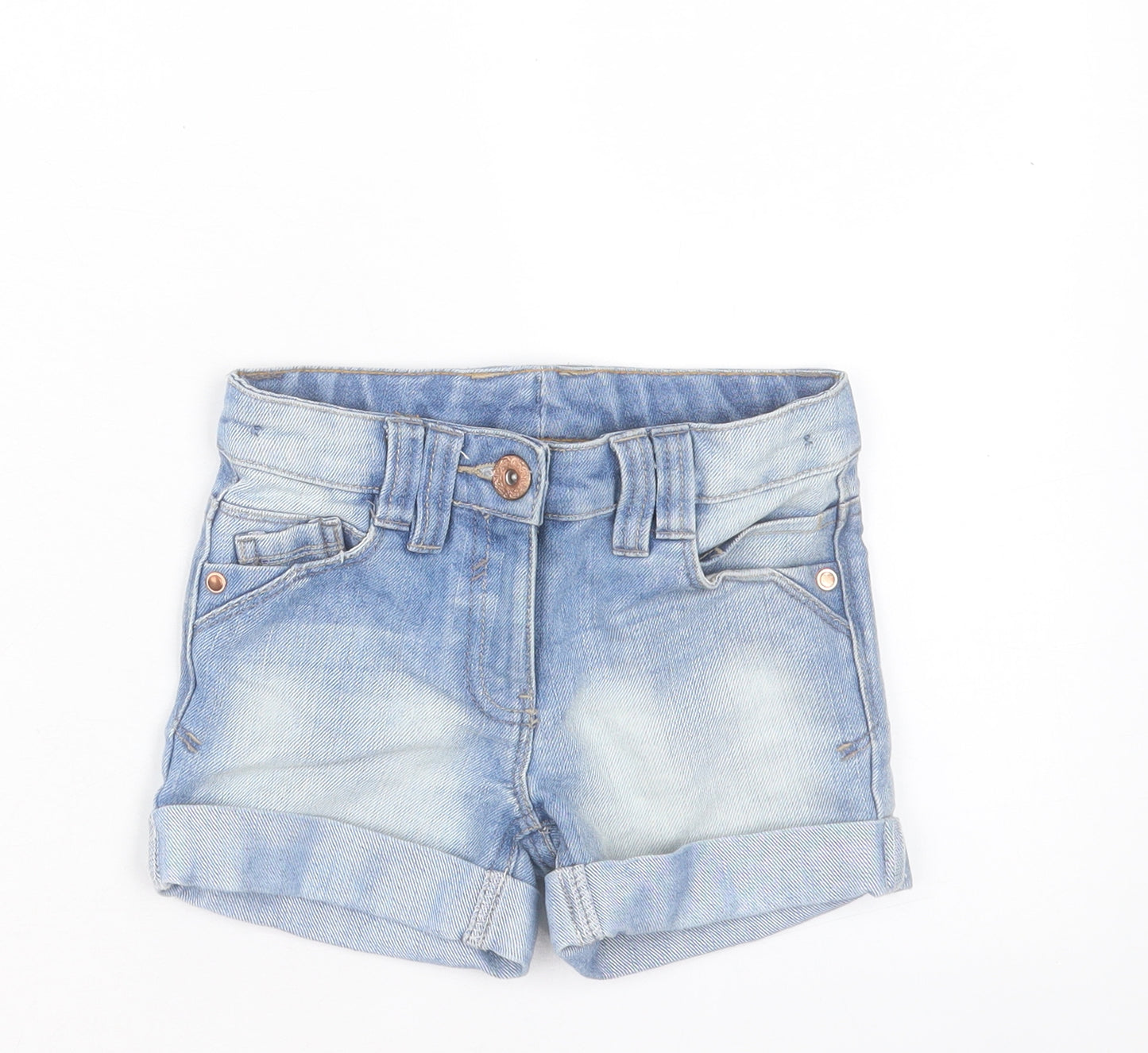 NEXT Girls Blue Cotton Boyfriend Shorts Size 5 Years Regular Buckle