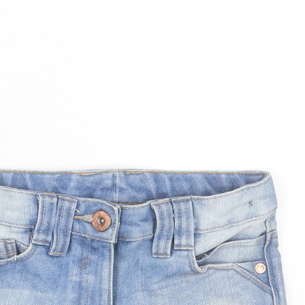 NEXT Girls Blue Cotton Boyfriend Shorts Size 5 Years Regular Buckle
