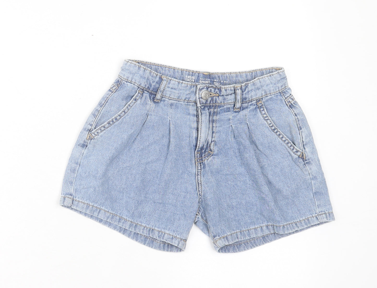 Denim & Co. Girls Blue Cotton Boyfriend Shorts Size 8-9 Years Regular Buckle