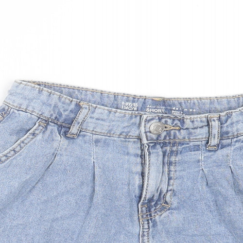 Denim & Co. Girls Blue Cotton Boyfriend Shorts Size 8-9 Years Regular Buckle