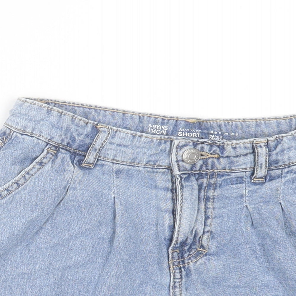 Denim & Co. Girls Blue Cotton Boyfriend Shorts Size 8-9 Years Regular Buckle