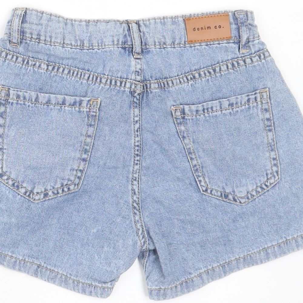 Denim & Co. Girls Blue Cotton Boyfriend Shorts Size 8-9 Years Regular Buckle