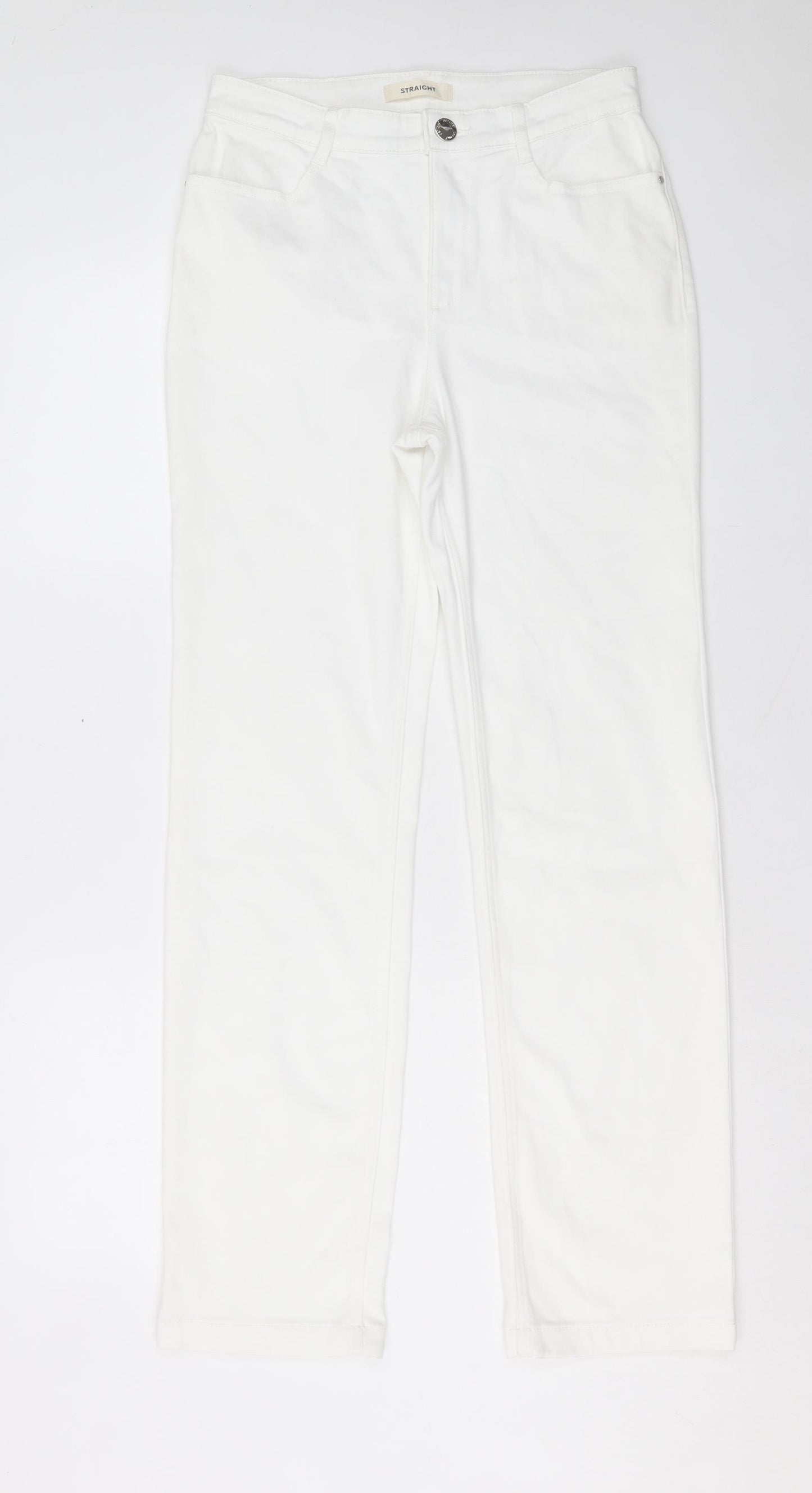 Marks and Spencer Womens White Cotton Straight Jeans Size 10 L31 in Regular Button