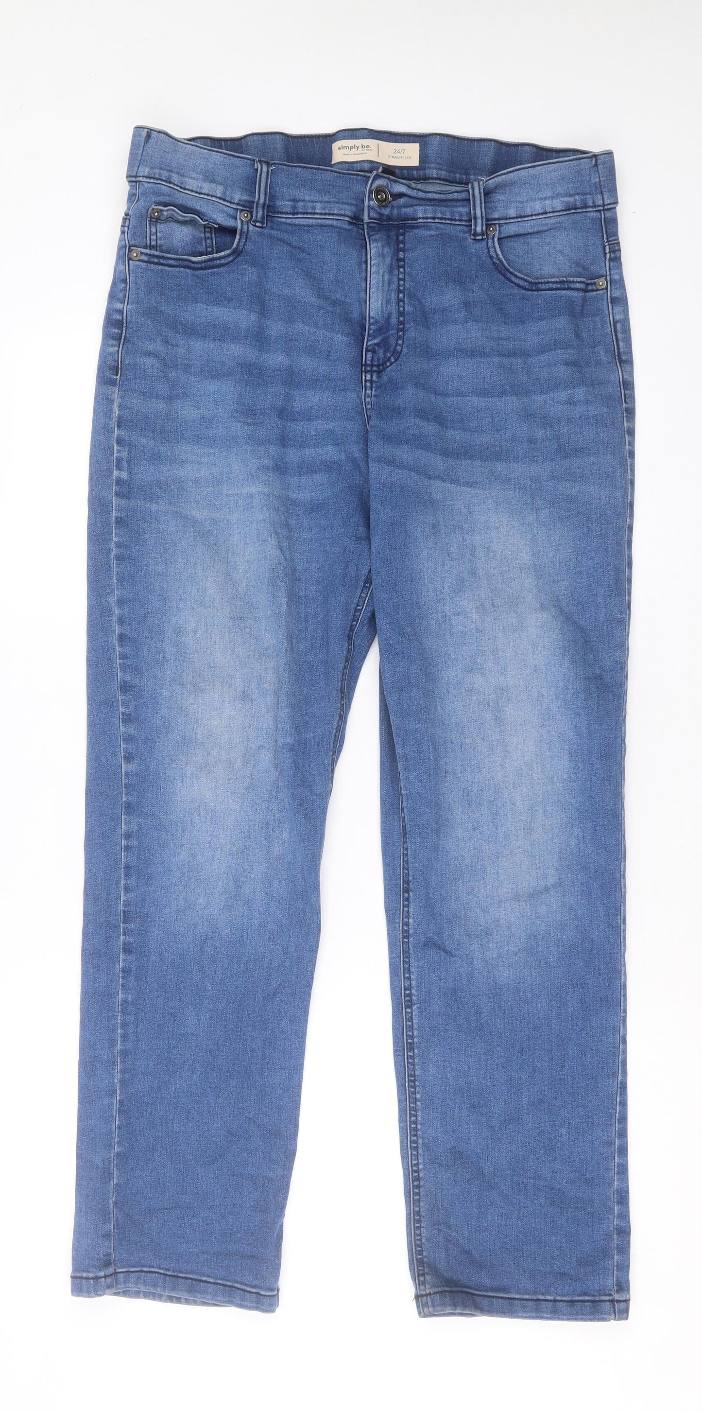 Simply Be Womens Blue Cotton Straight Jeans Size 16 L29 in Regular Button