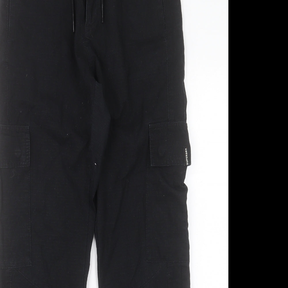 Superdry Womens Black Polyester Cargo Trousers Size 10 L29 in Regular Button