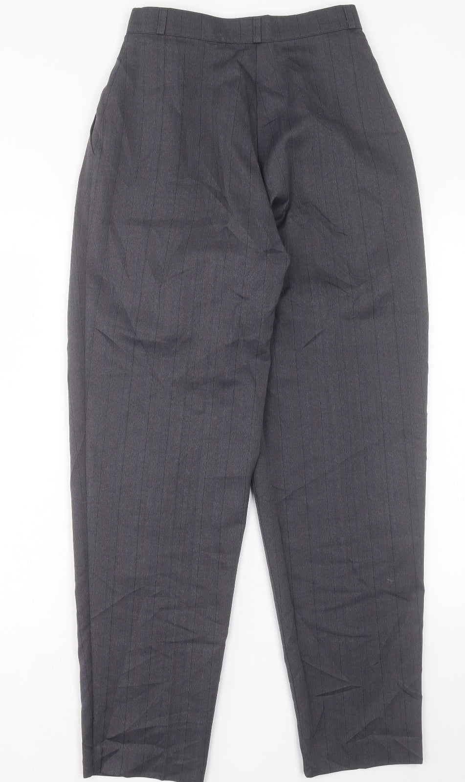 CANDA Womens Grey Striped Polyester Trousers Size 12 L30 in Regular Button