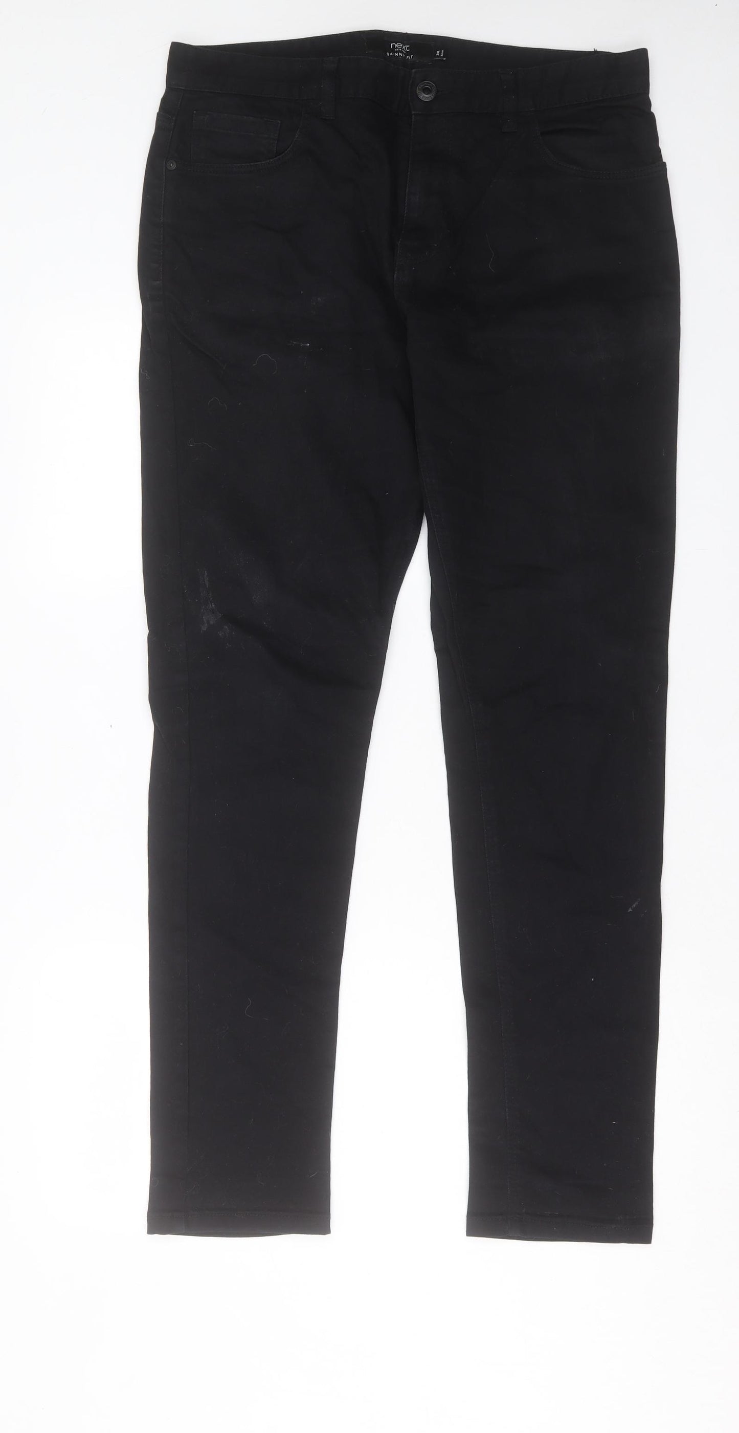 NEXT Mens Black Cotton Skinny Jeans Size 34 in L33 in Regular Button - Long Leg