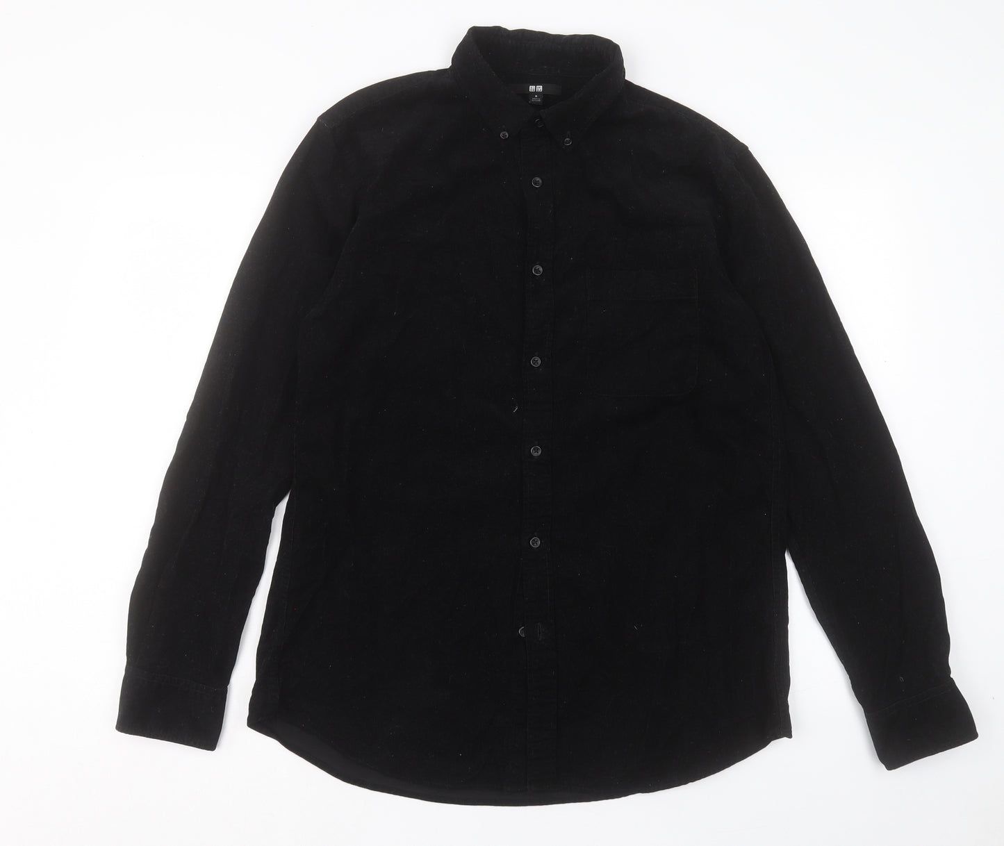 Uniqlo Mens Black Cotton Button-Up Size M Collared Button - Pocket Detail