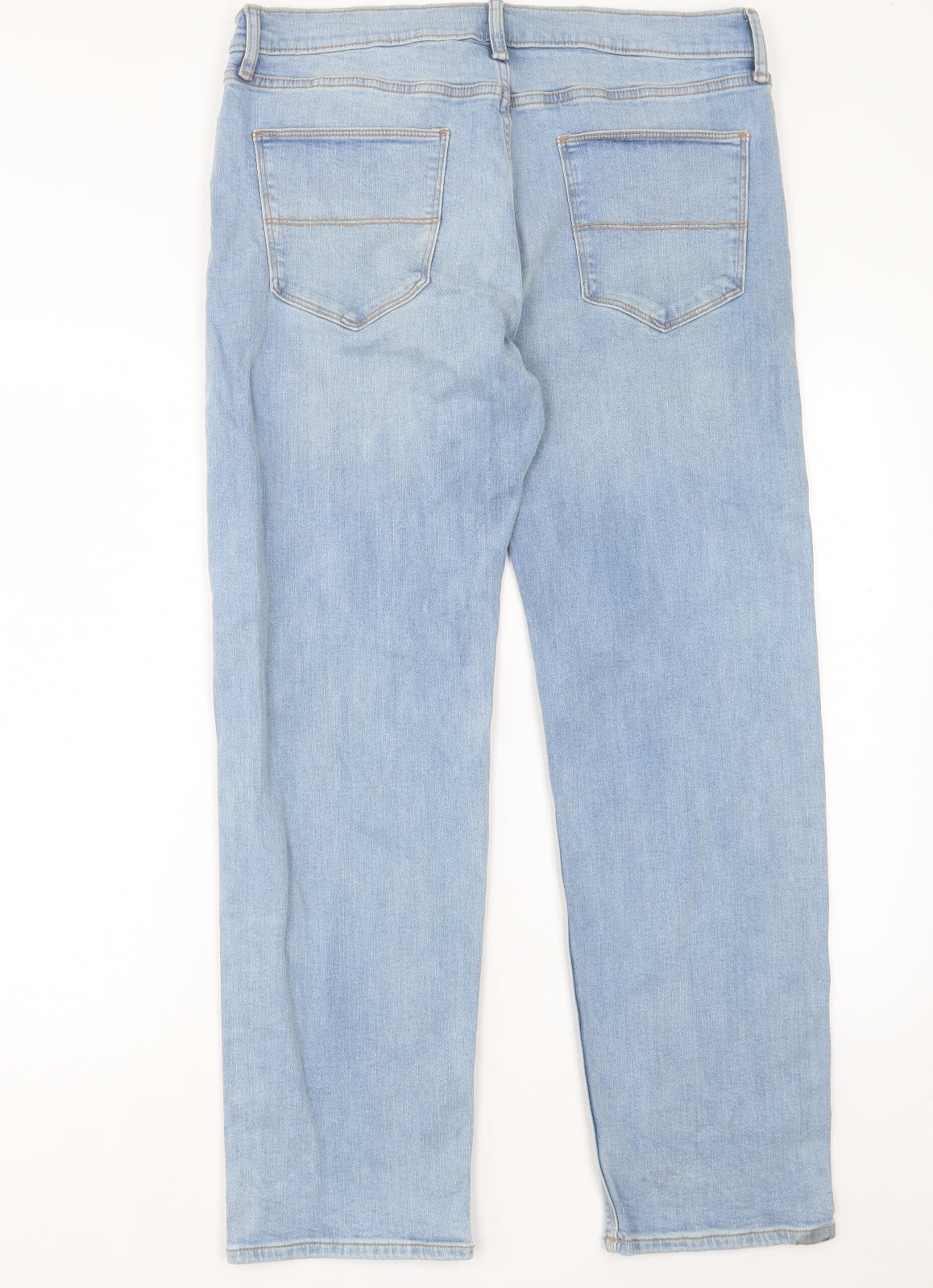 Marks and Spencer Mens Blue Cotton Straight Jeans Size 34 in L31 in Regular Button