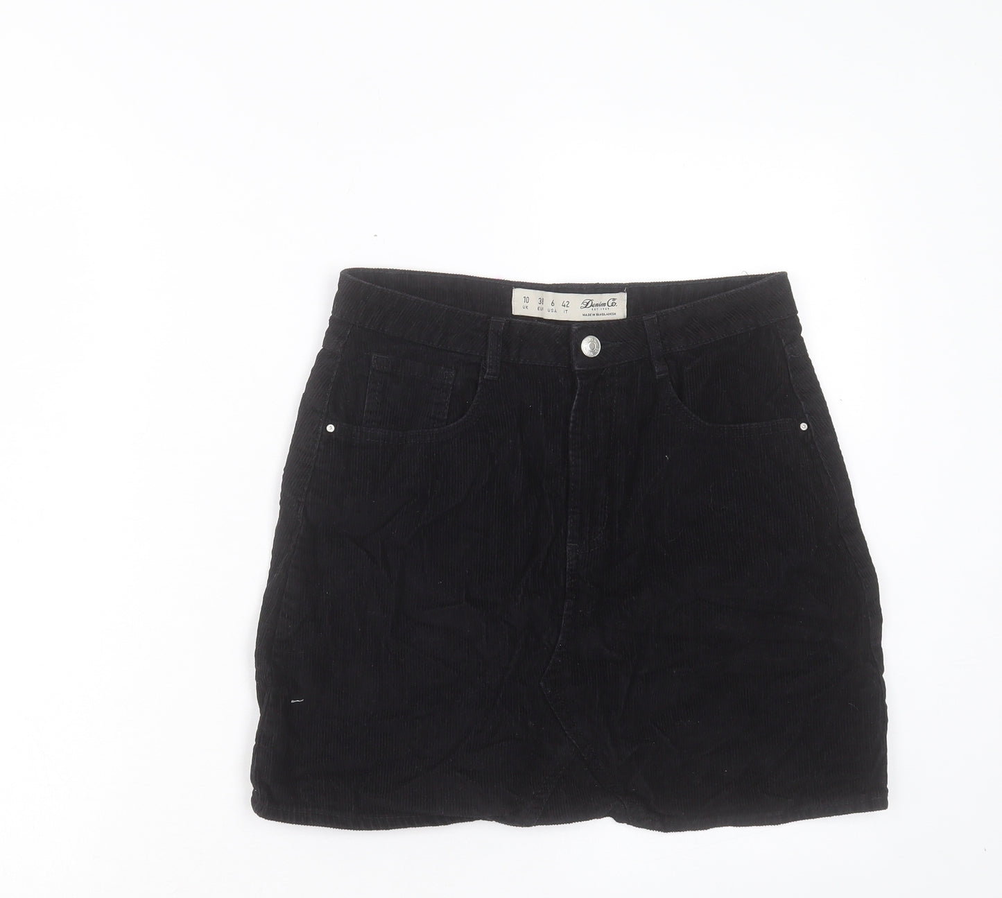 Denim & Co. Womens Black Cotton A-Line Skirt Size 10 Button