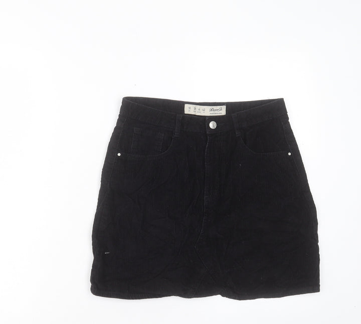 Denim & Co. Womens Black Cotton A-Line Skirt Size 10 Button