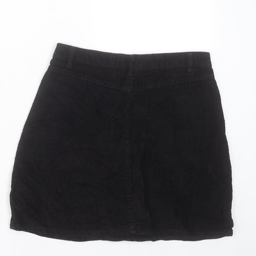 Denim & Co. Womens Black Cotton A-Line Skirt Size 10 Button