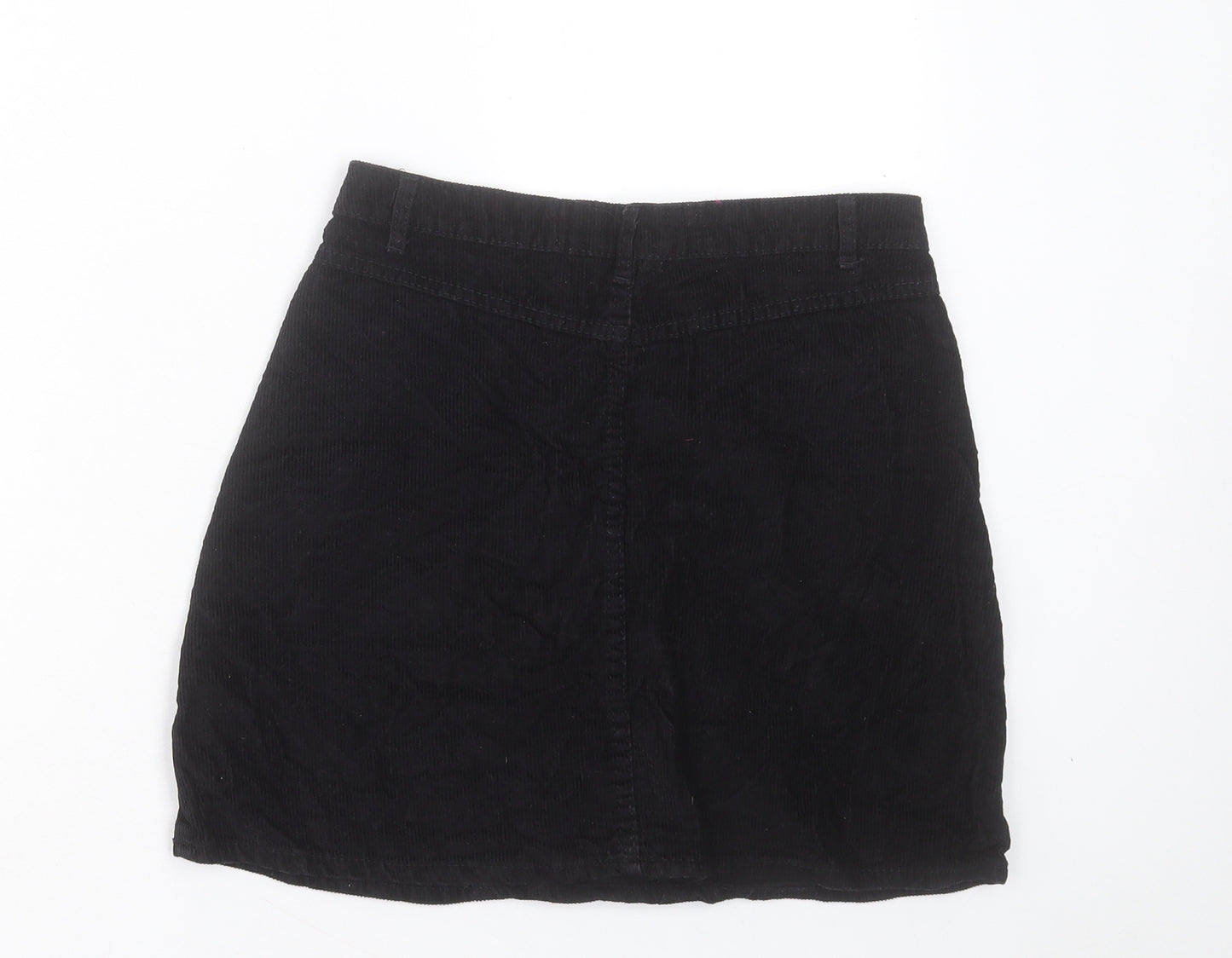 Denim & Co. Womens Black Cotton A-Line Skirt Size 10 Button