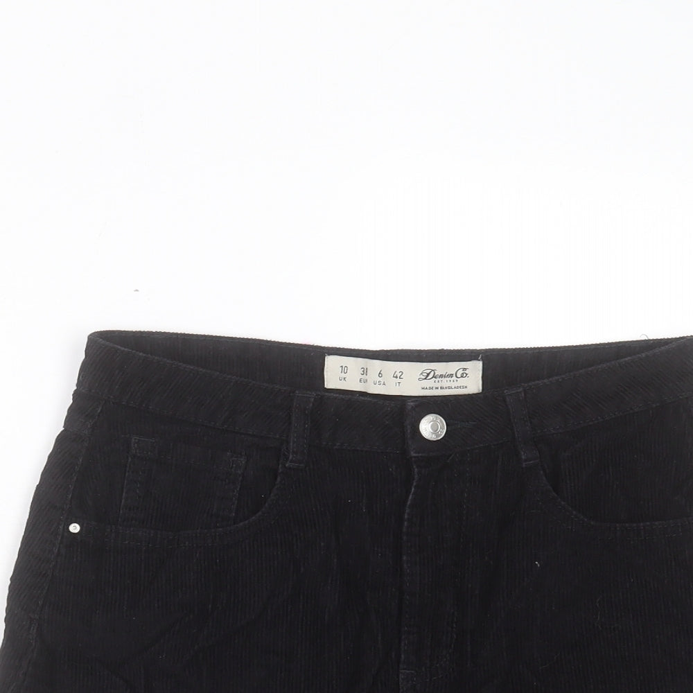Denim & Co. Womens Black Cotton A-Line Skirt Size 10 Button