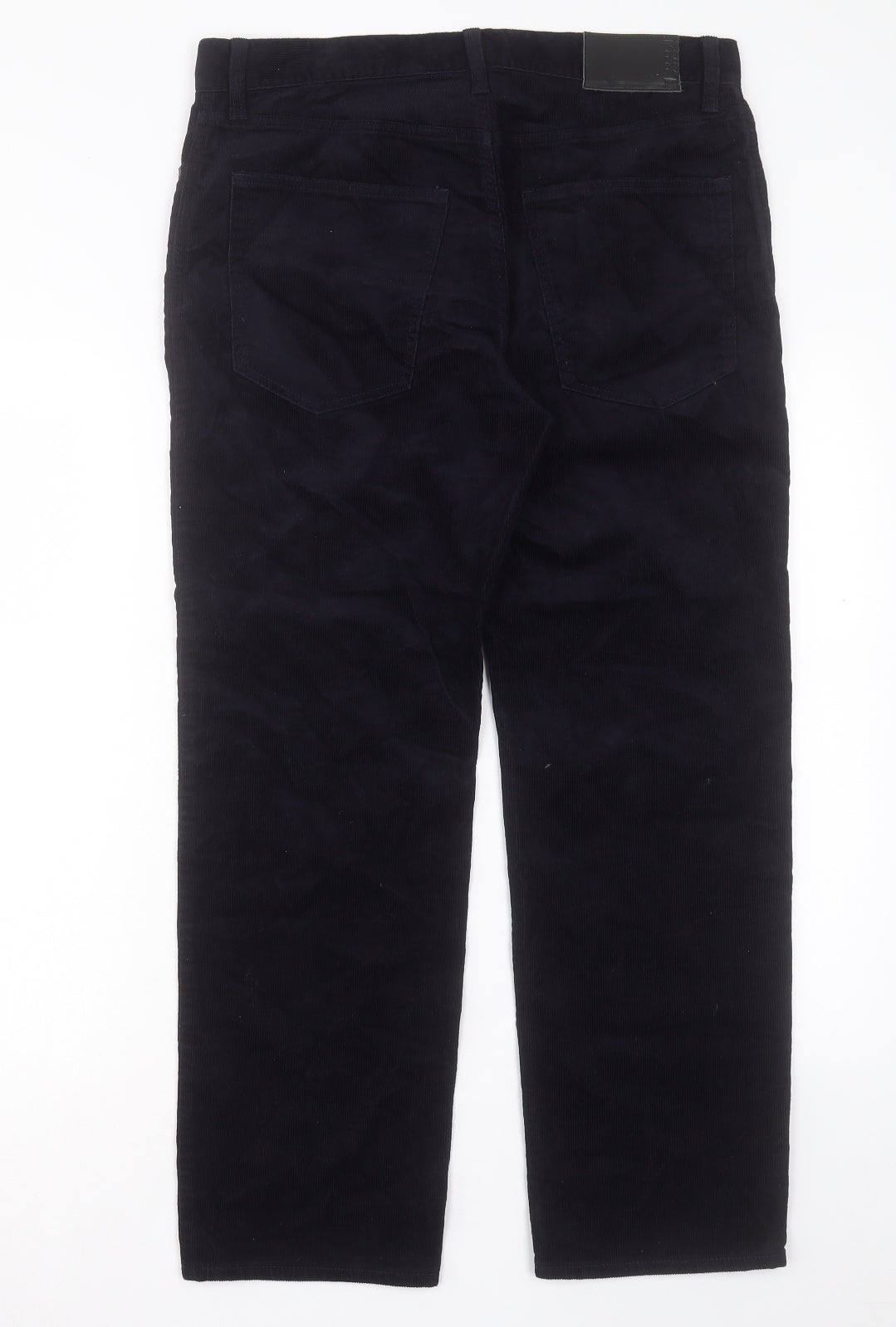 Marks and Spencer Mens Blue Cotton Trousers Size 34 in L29 in Regular Button - Short Leg