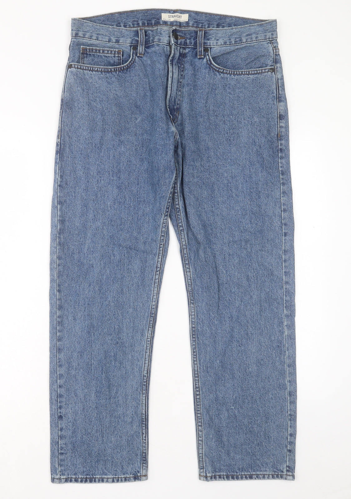 Marks and Spencer Womens Blue Cotton Straight Jeans Size 34 in L29 in Regular Button - Short Leg
