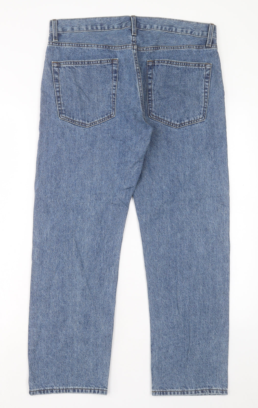 Marks and Spencer Womens Blue Cotton Straight Jeans Size 34 in L29 in Regular Button - Short Leg