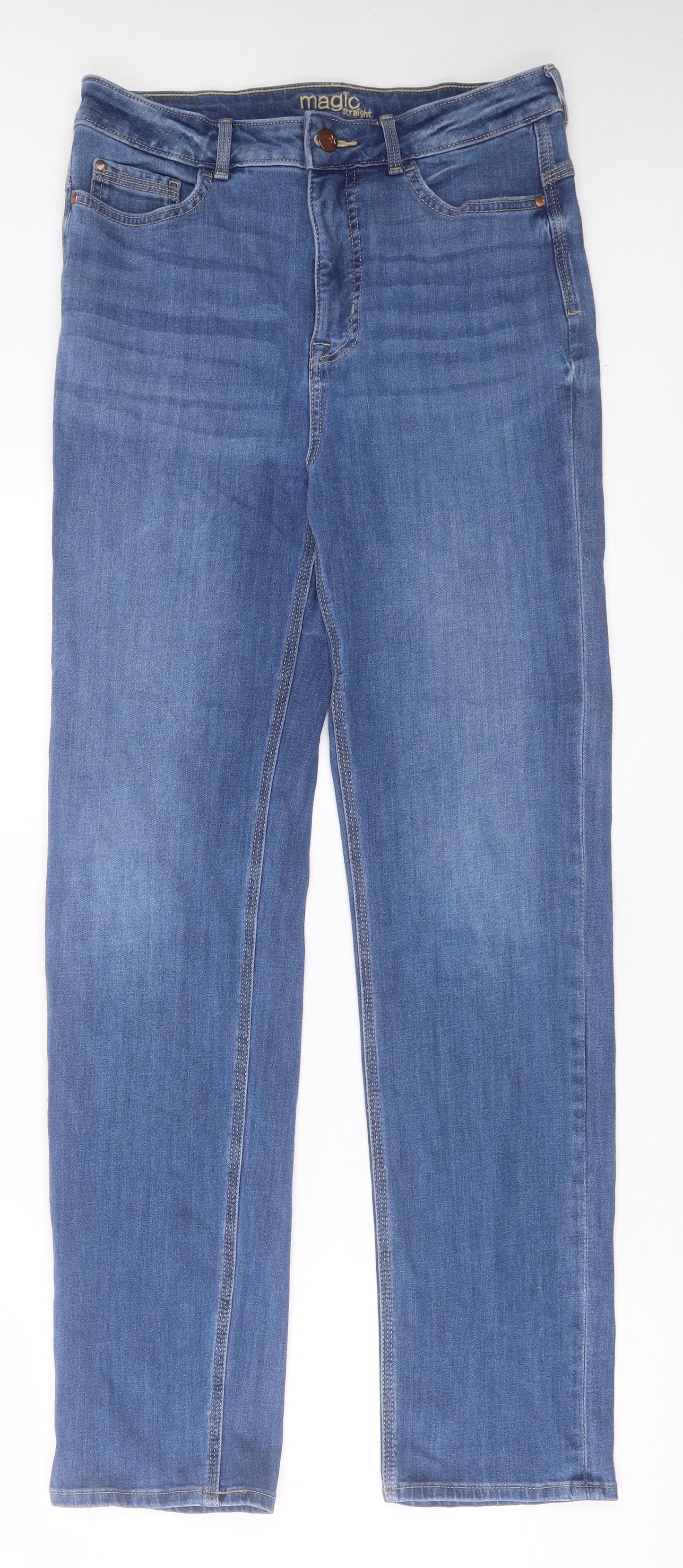 Marks and Spencer Womens Blue Cotton Straight Jeans Size 12 L30 in Regular Button