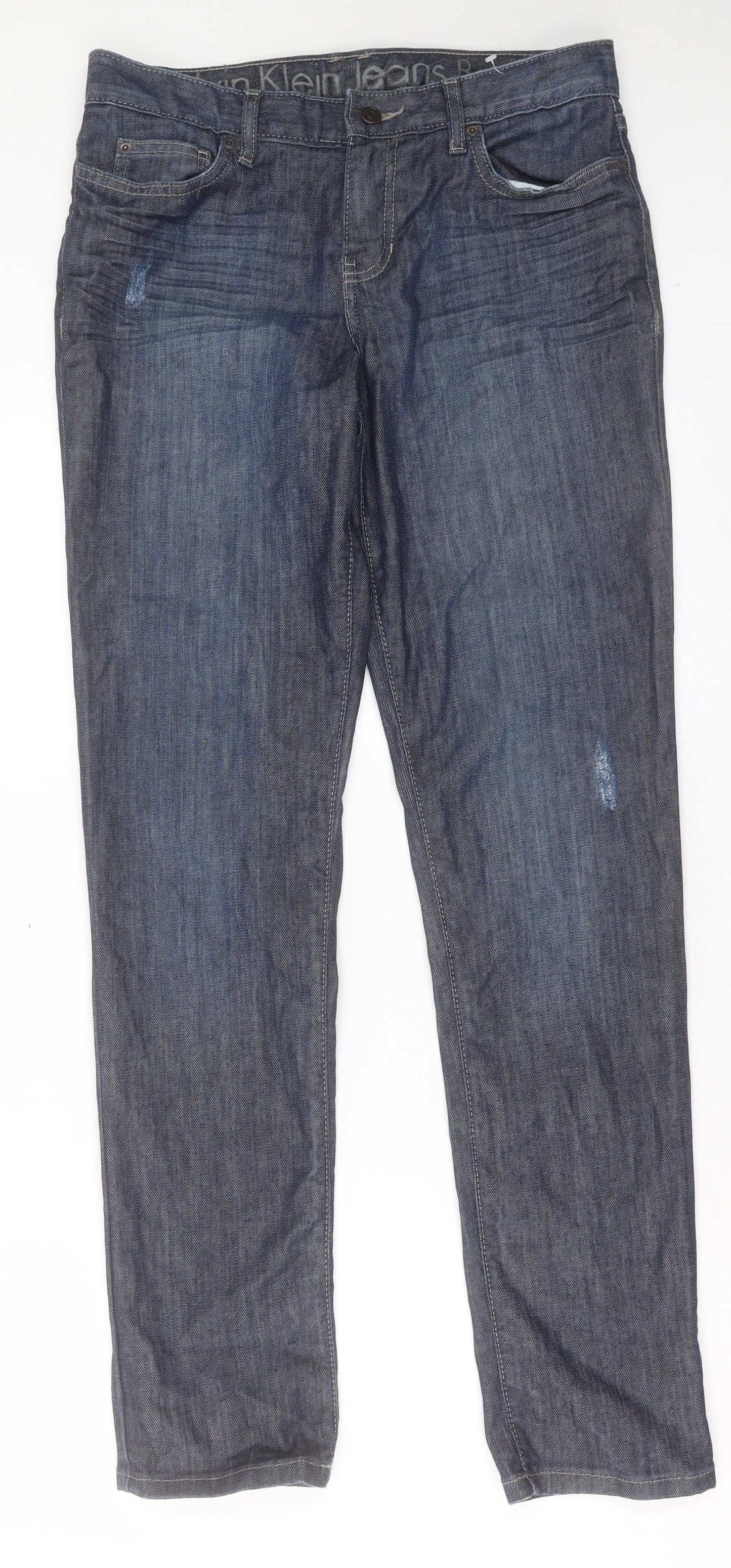 Calvin Klein Mens Blue Cotton Straight Jeans Size 32 in L32 in Regular Button
