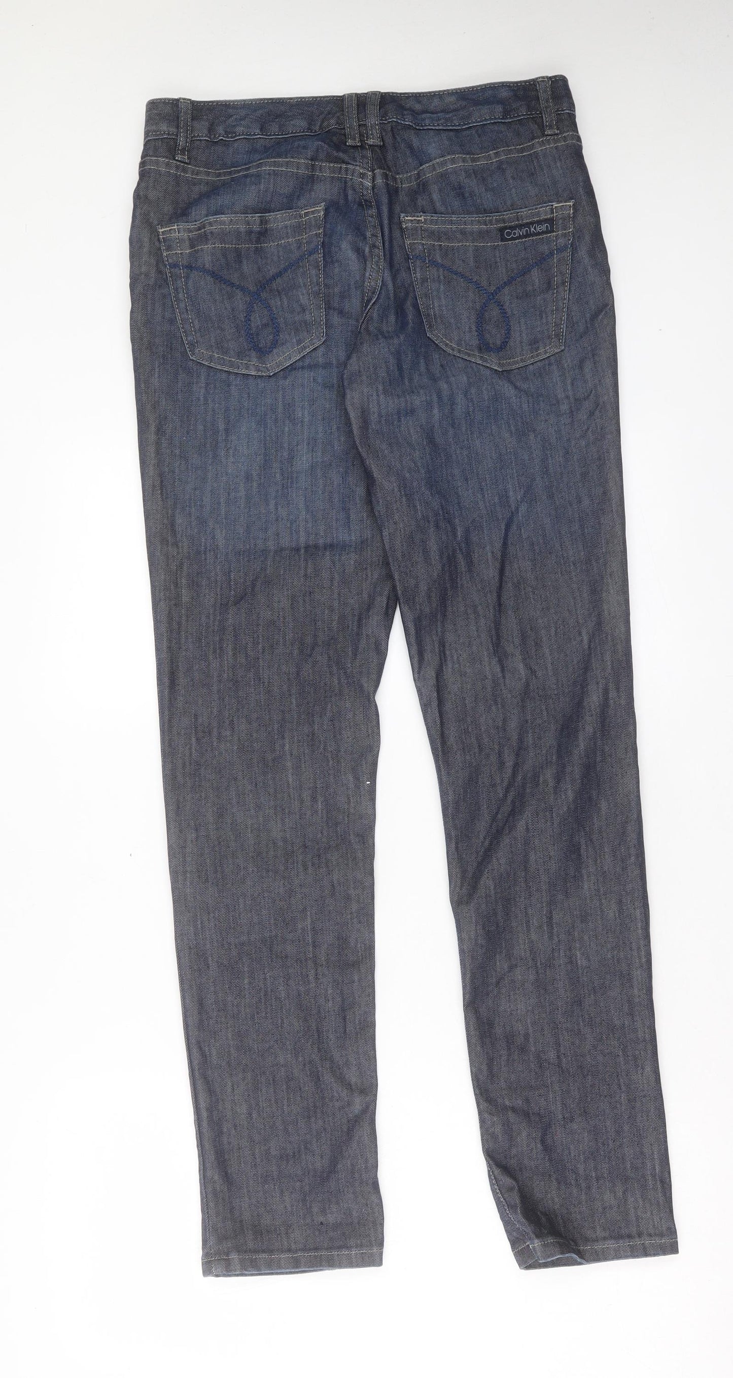 Calvin Klein Mens Blue Cotton Straight Jeans Size 32 in L32 in Regular Button