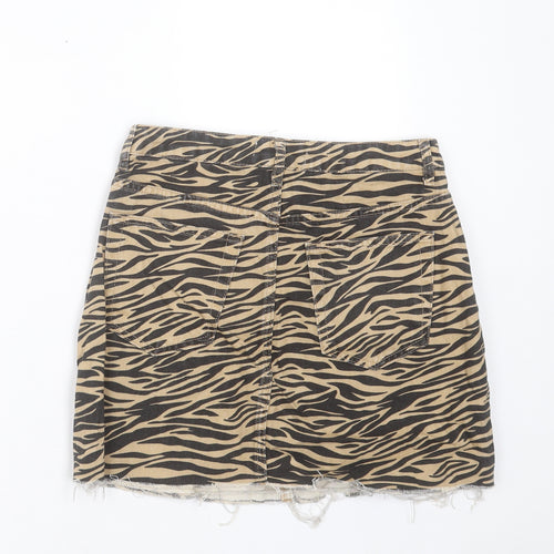 Denim & Co. Womens Brown Animal Print Cotton A-Line Skirt Size 10 Button