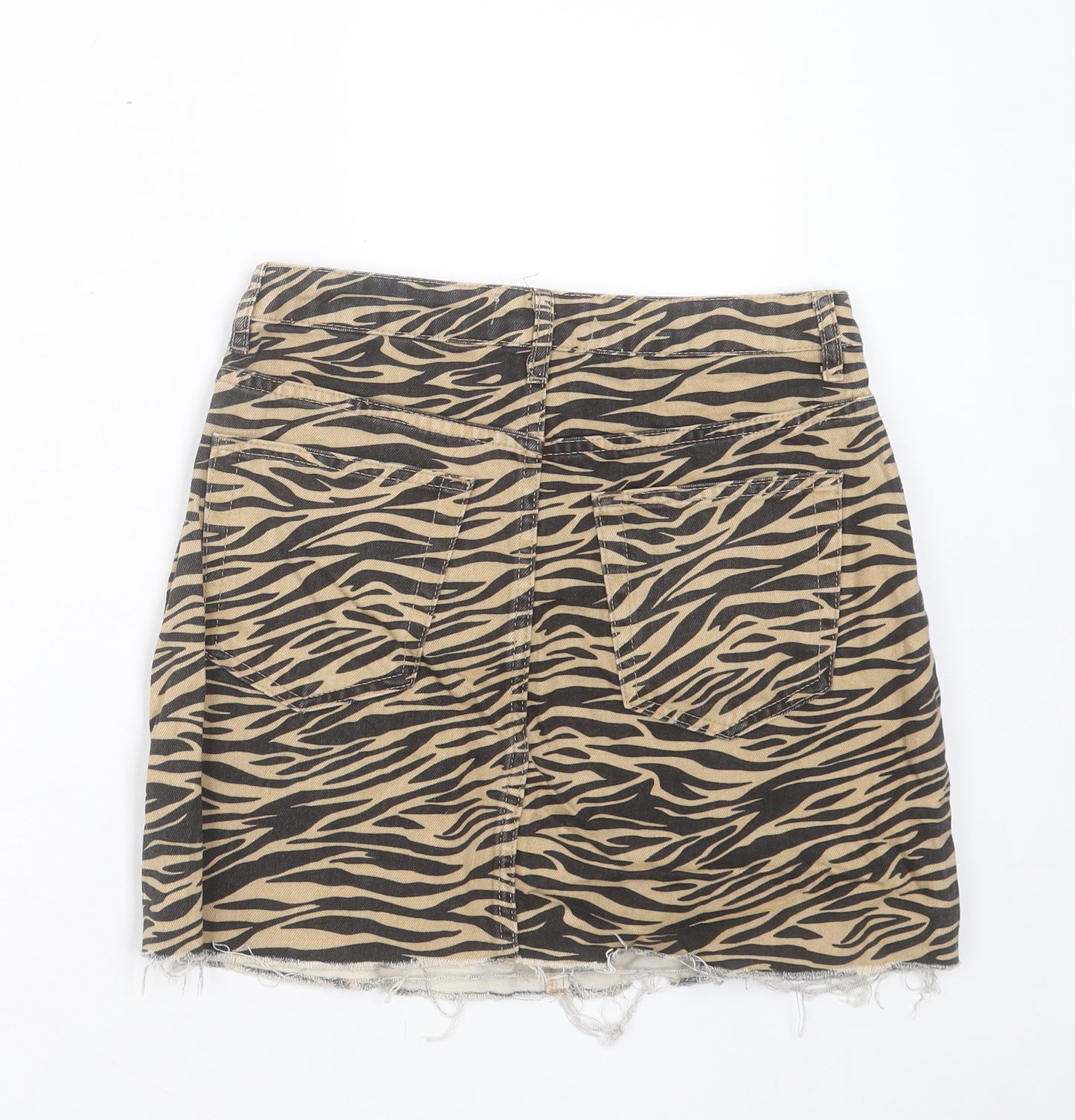 Denim & Co. Womens Brown Animal Print Cotton A-Line Skirt Size 10 Button