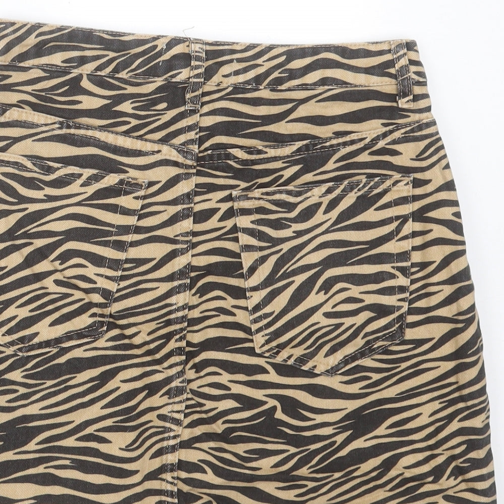 Denim & Co. Womens Brown Animal Print Cotton A-Line Skirt Size 10 Button