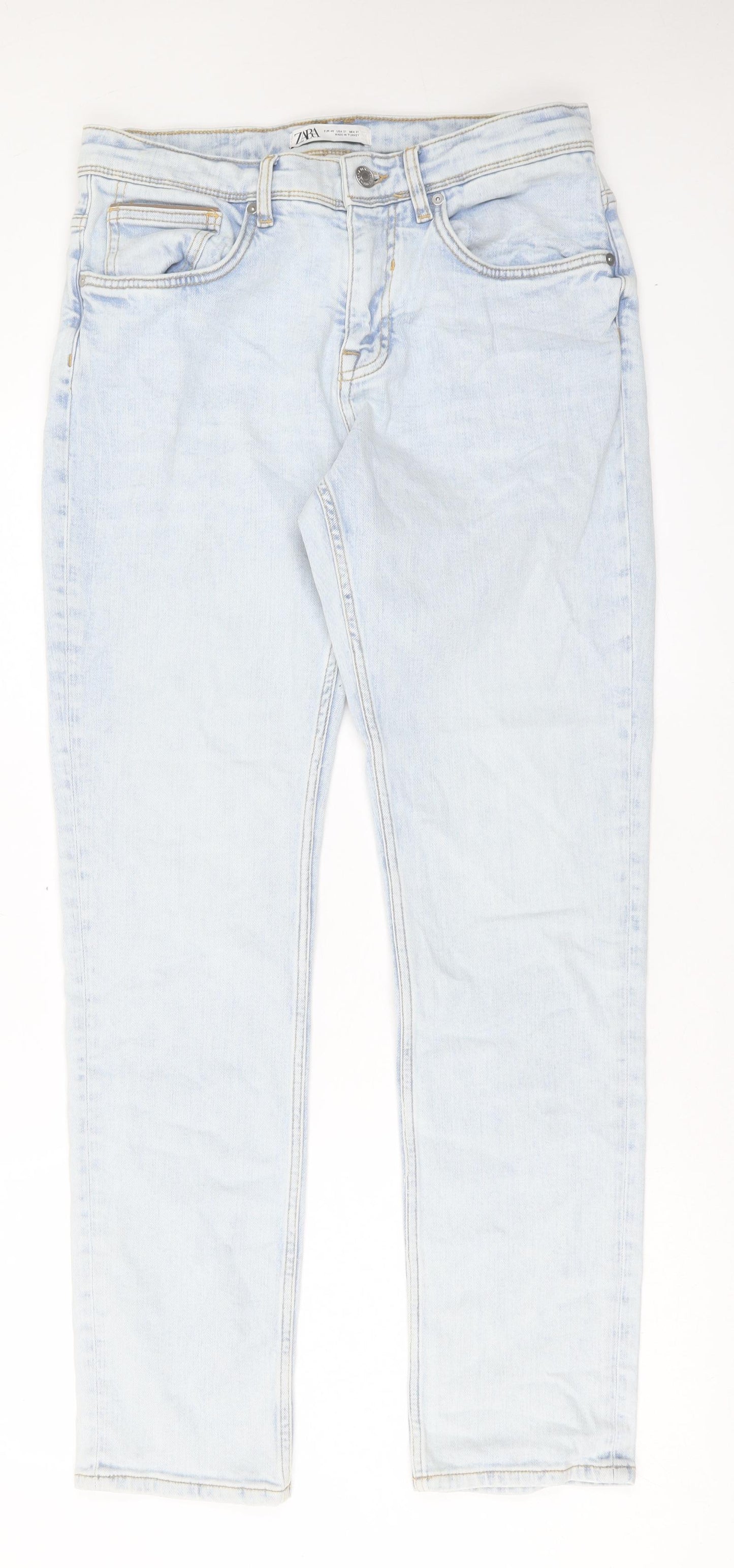 Zara Womens Blue Cotton Straight Jeans Size 12 L32 in Regular Button