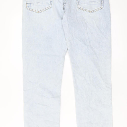 Zara Womens Blue Cotton Straight Jeans Size 12 L32 in Regular Button