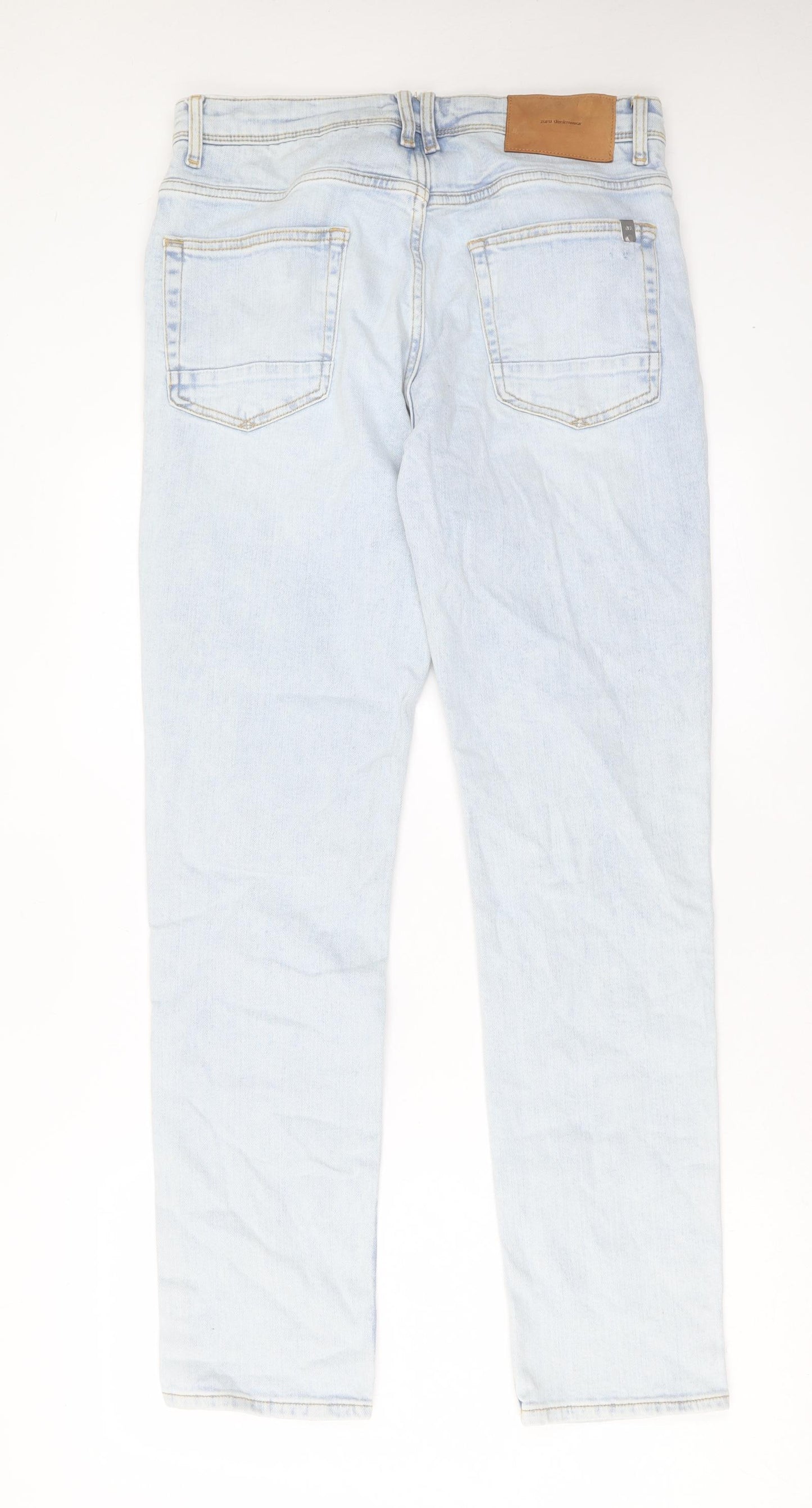 Zara Womens Blue Cotton Straight Jeans Size 12 L32 in Regular Button