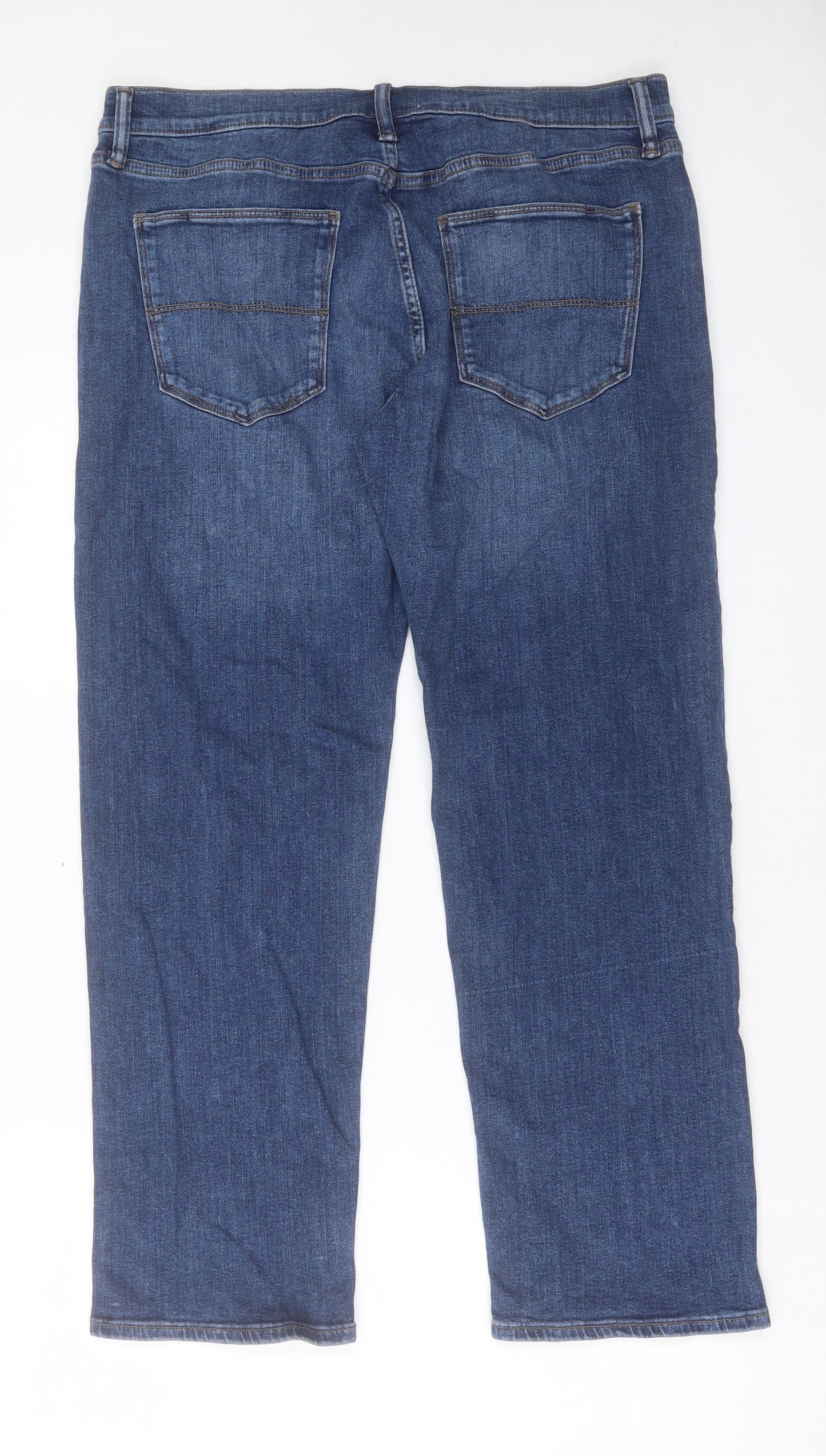 Marks and Spencer Mens Blue Cotton Straight Jeans Size 34 in L29 in Regular Button