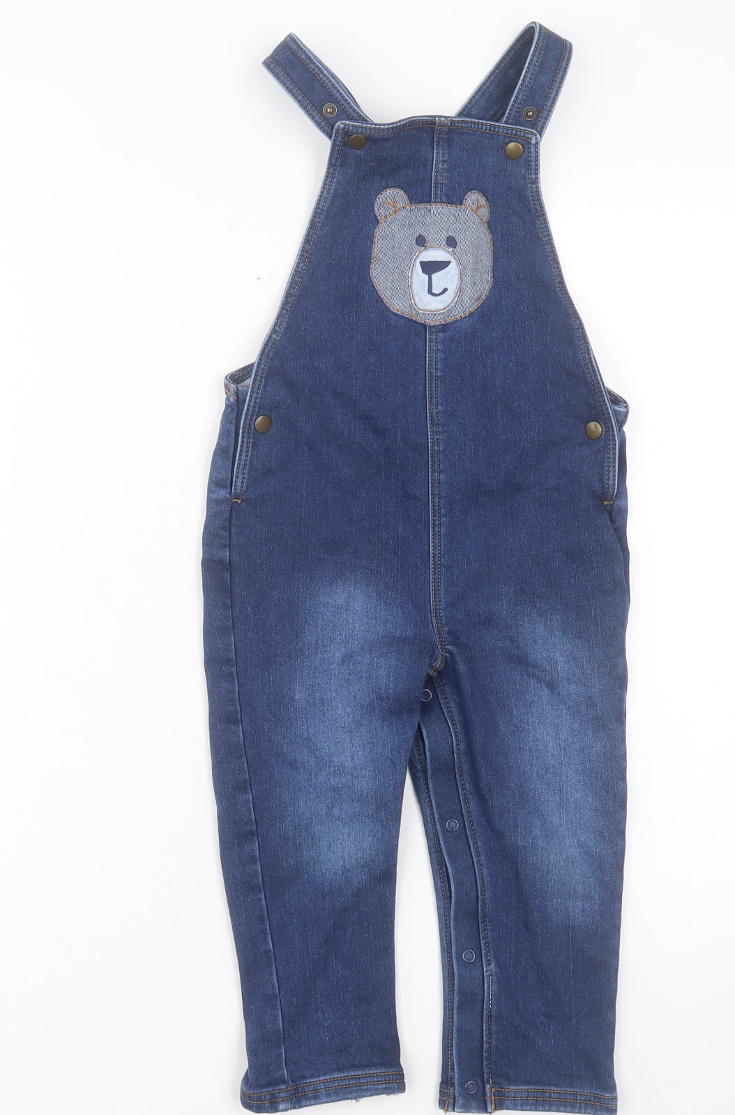 Marks and Spencer Girls Blue Cotton Dungaree One-Piece Size 2-3 Years Button