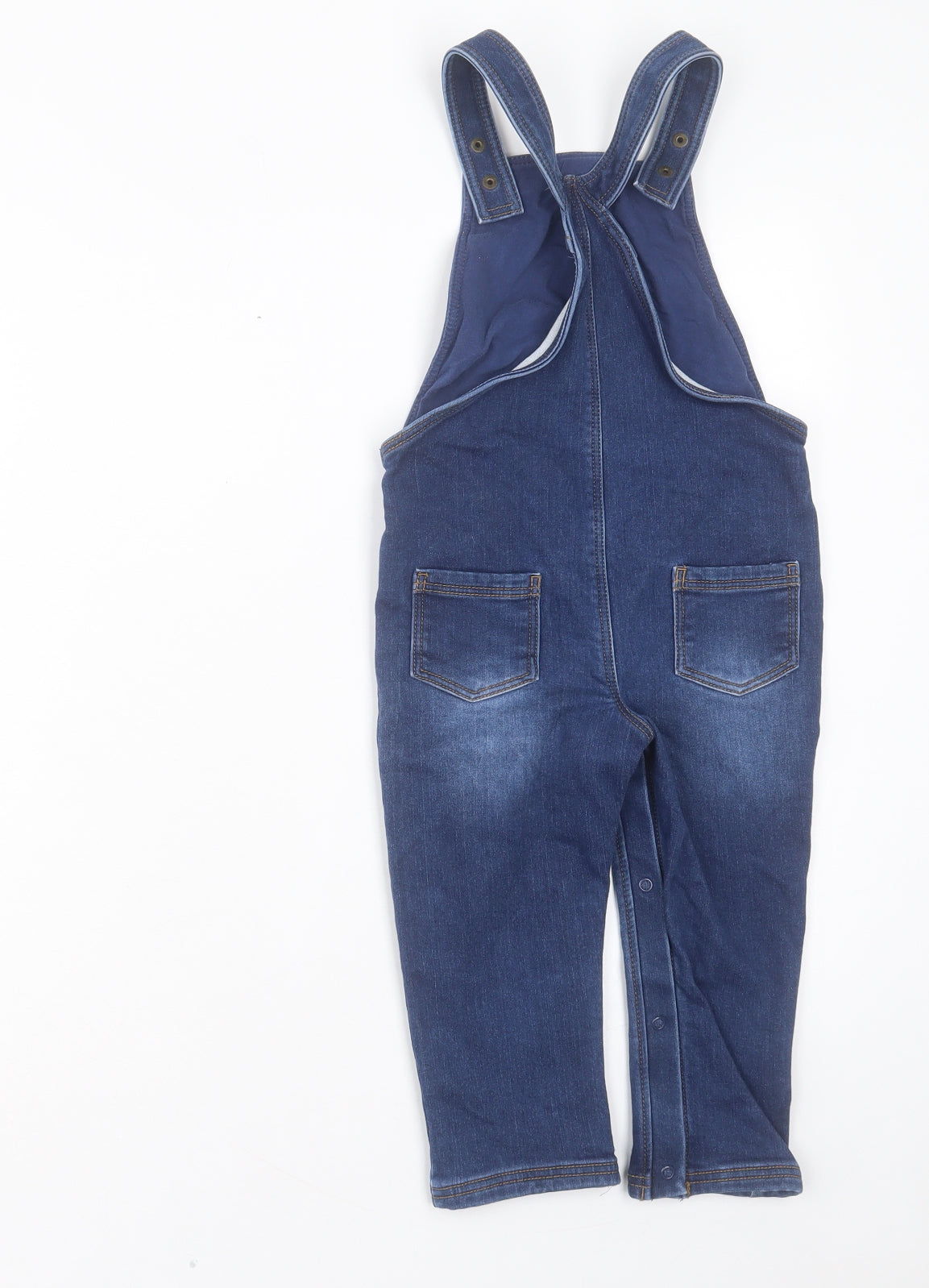 Marks and Spencer Girls Blue Cotton Dungaree One-Piece Size 2-3 Years Button