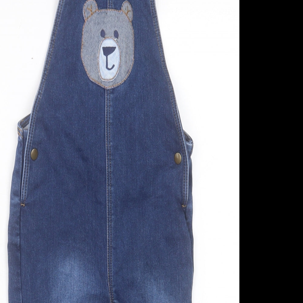 Marks and Spencer Girls Blue Cotton Dungaree One-Piece Size 2-3 Years Button