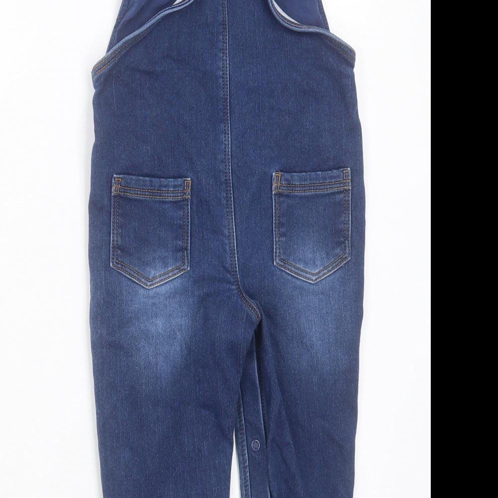 Marks and Spencer Girls Blue Cotton Dungaree One-Piece Size 2-3 Years Button