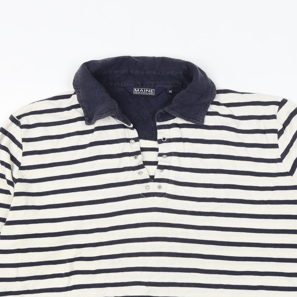 Maine New England Womens White Striped Cotton Basic Blouse Size 16 Collared
