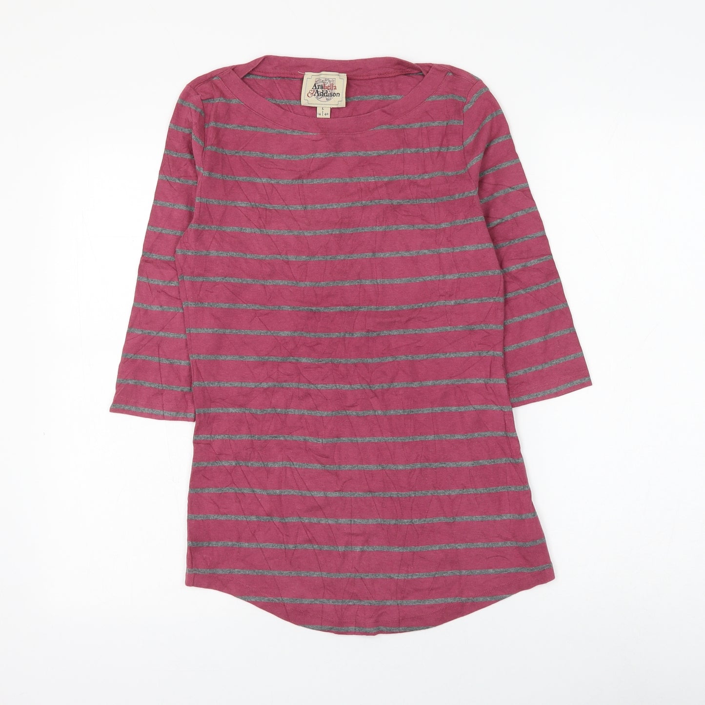 Arabella & Addison Womens Pink Striped Cotton Basic T-Shirt Size 14 Round Neck