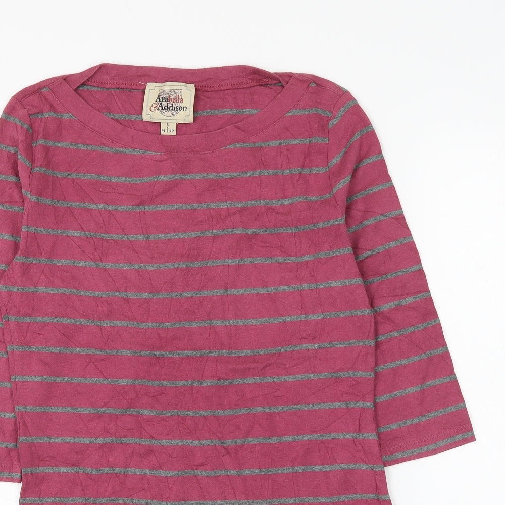 Arabella & Addison Womens Pink Striped Cotton Basic T-Shirt Size 14 Round Neck