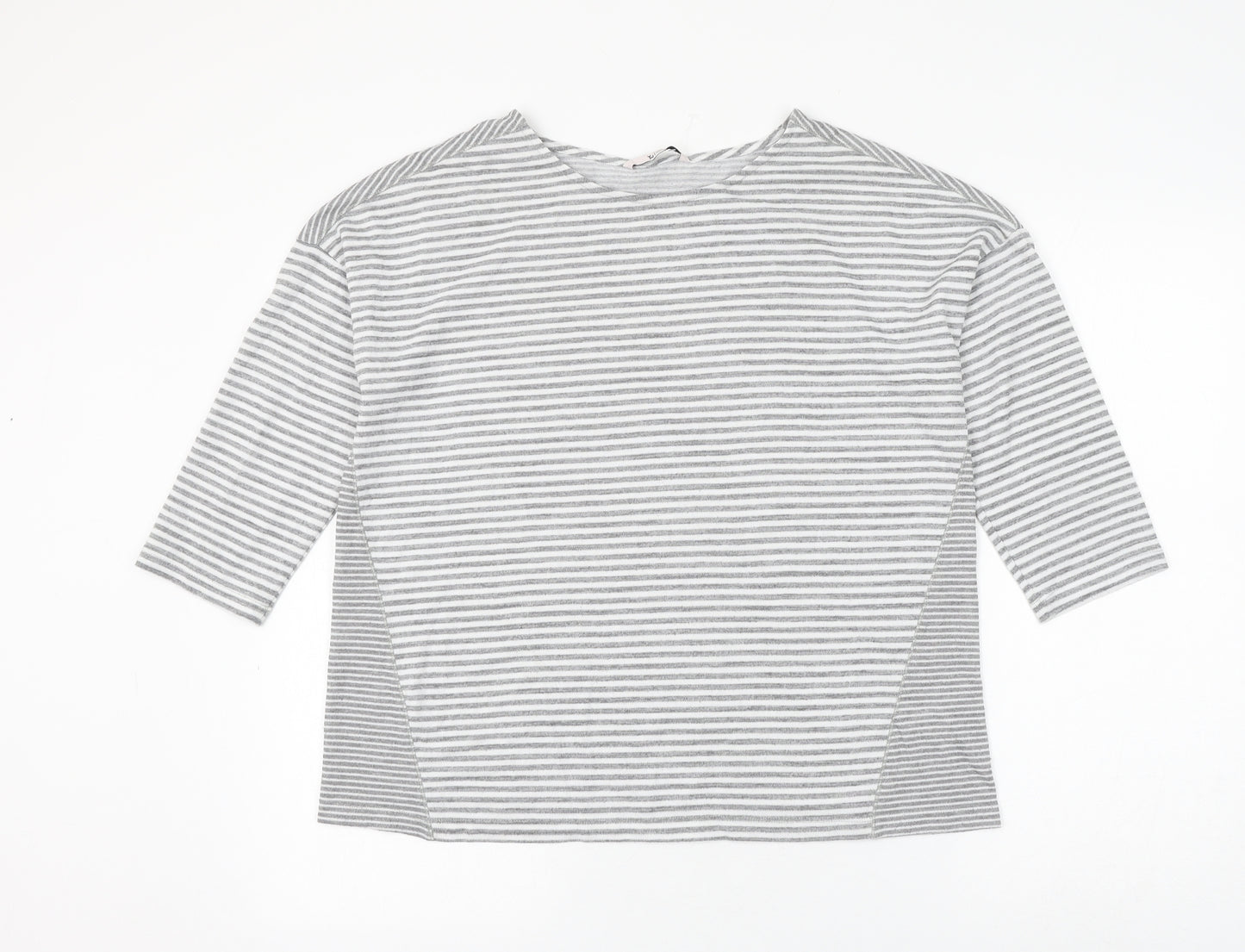 TU Womens Grey Round Neck Striped Polyester Pullover Jumper Size 14