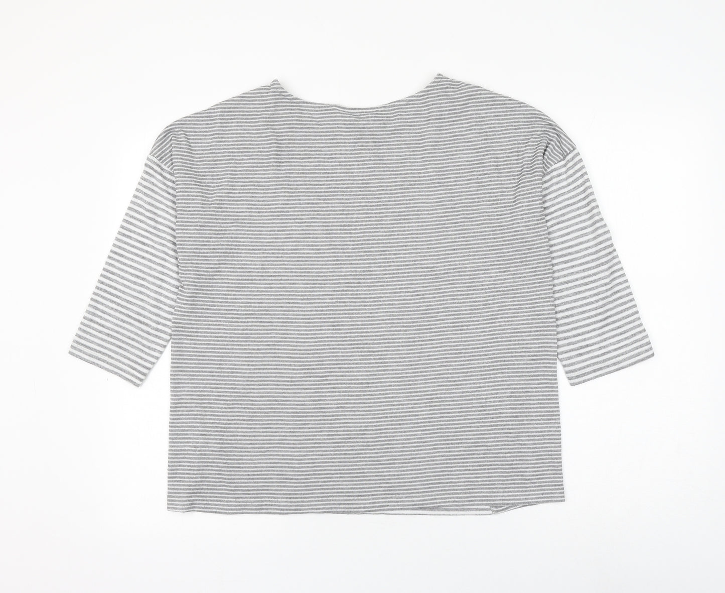 TU Womens Grey Round Neck Striped Polyester Pullover Jumper Size 14