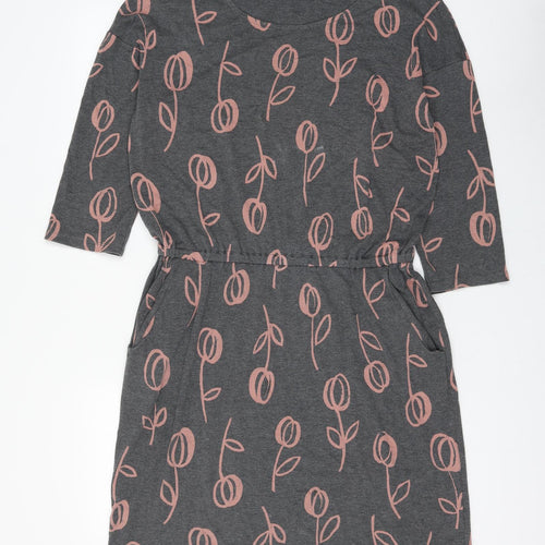 Boden Womens Grey Floral Lyocell Jumper Dress Size 14 Round Neck Pullover