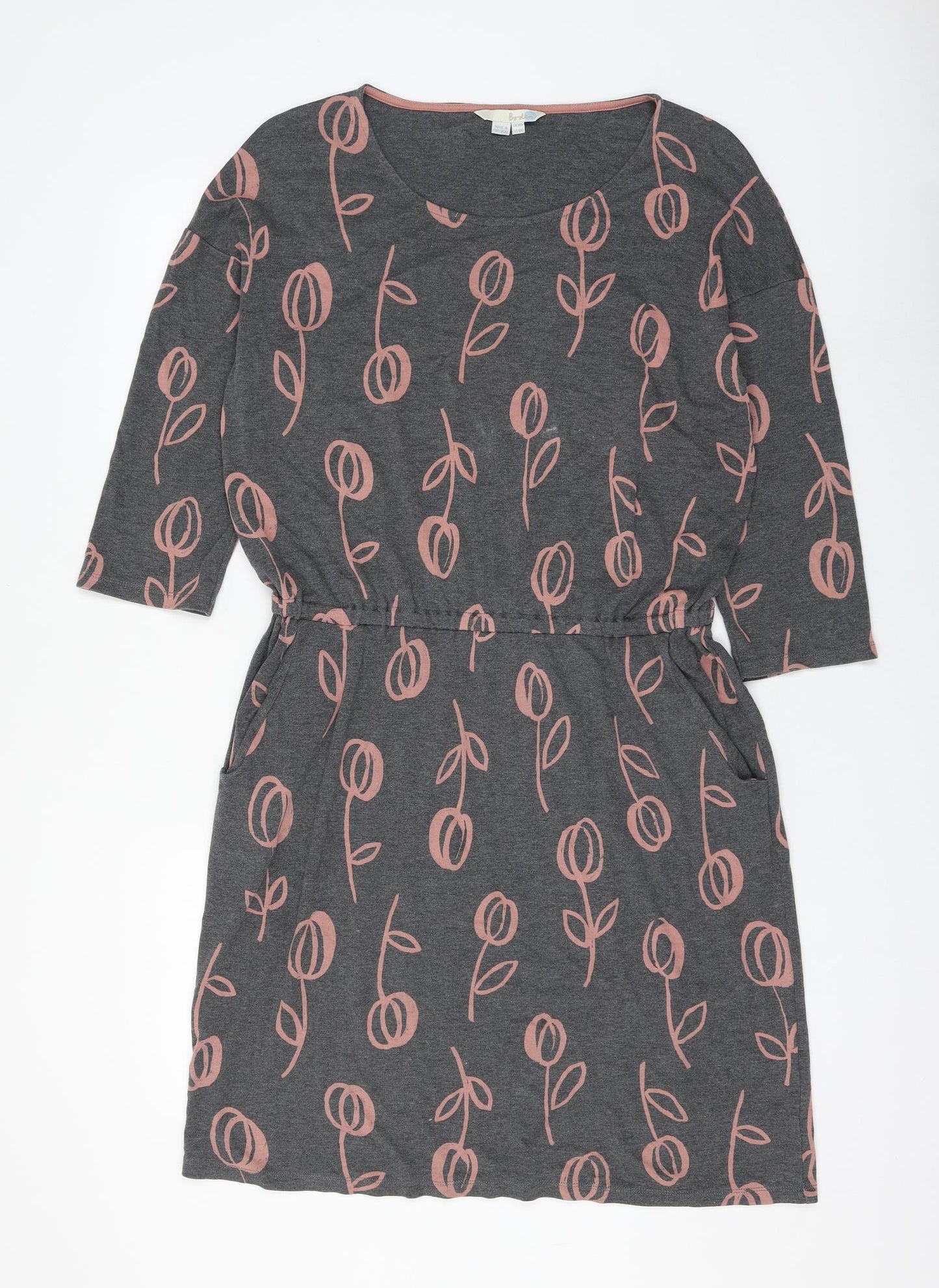 Boden Womens Grey Floral Lyocell Jumper Dress Size 14 Round Neck Pullover