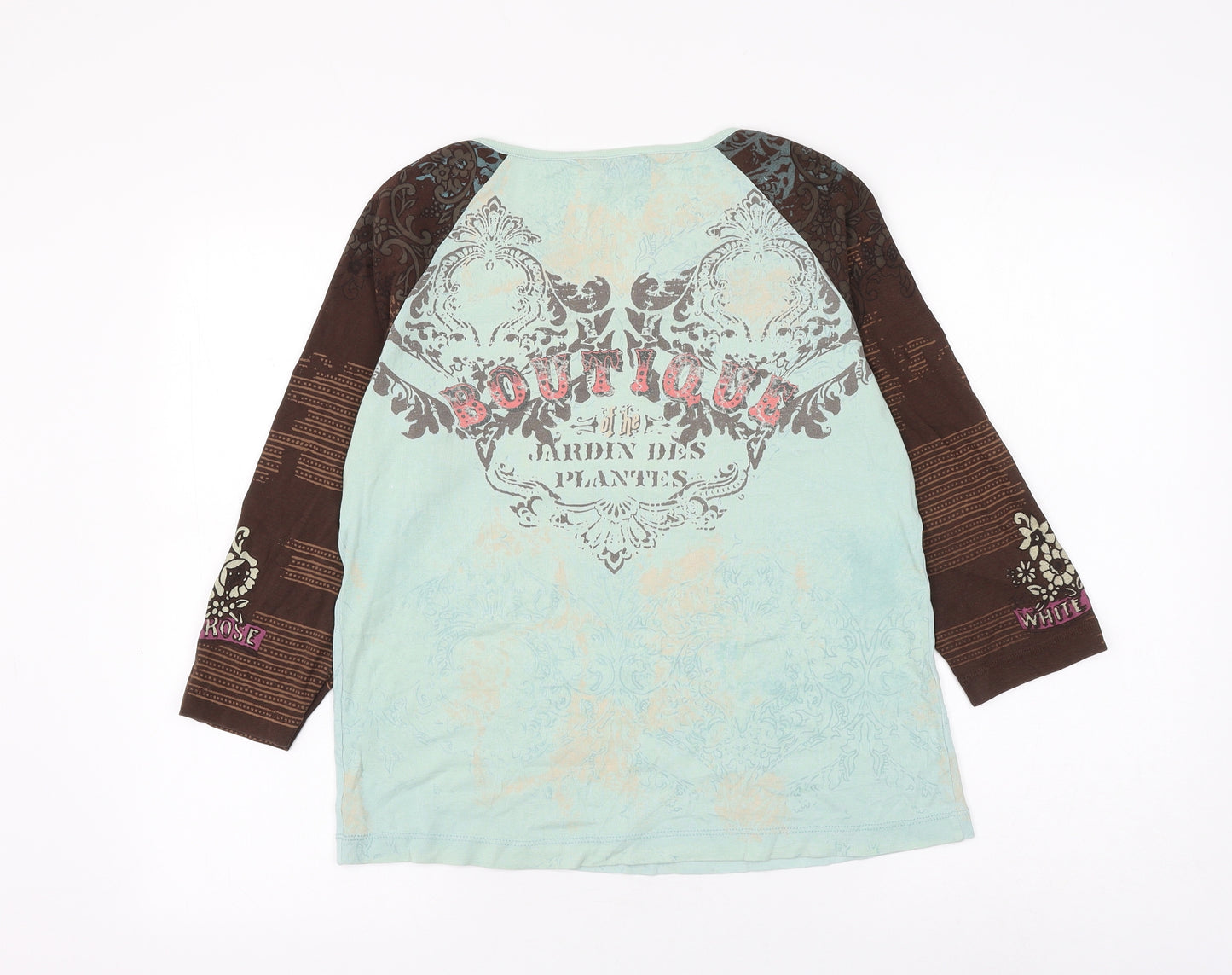 BHS Womens Multicoloured Geometric Cotton Basic T-Shirt Size 16 V-Neck